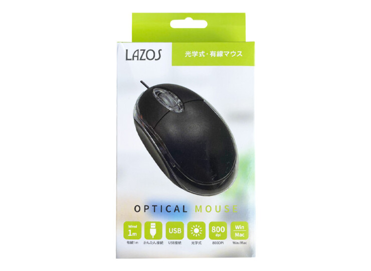  Lazos 光学式有線マウス（新品）【L-MS-BK 】(13277、04) 拡大